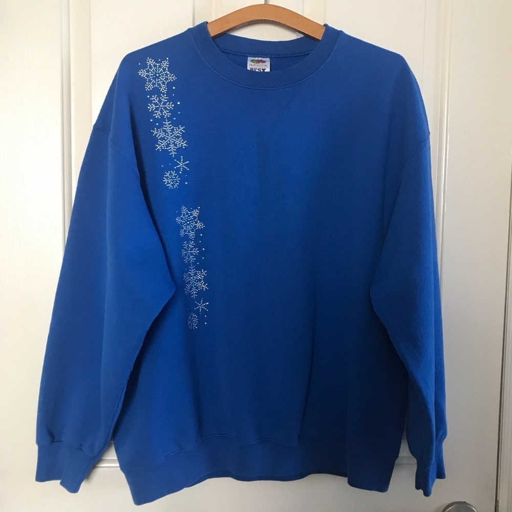 Vintage Fruit of The Loom Sweatshirt Snowflakes size XL Blue Crewneck